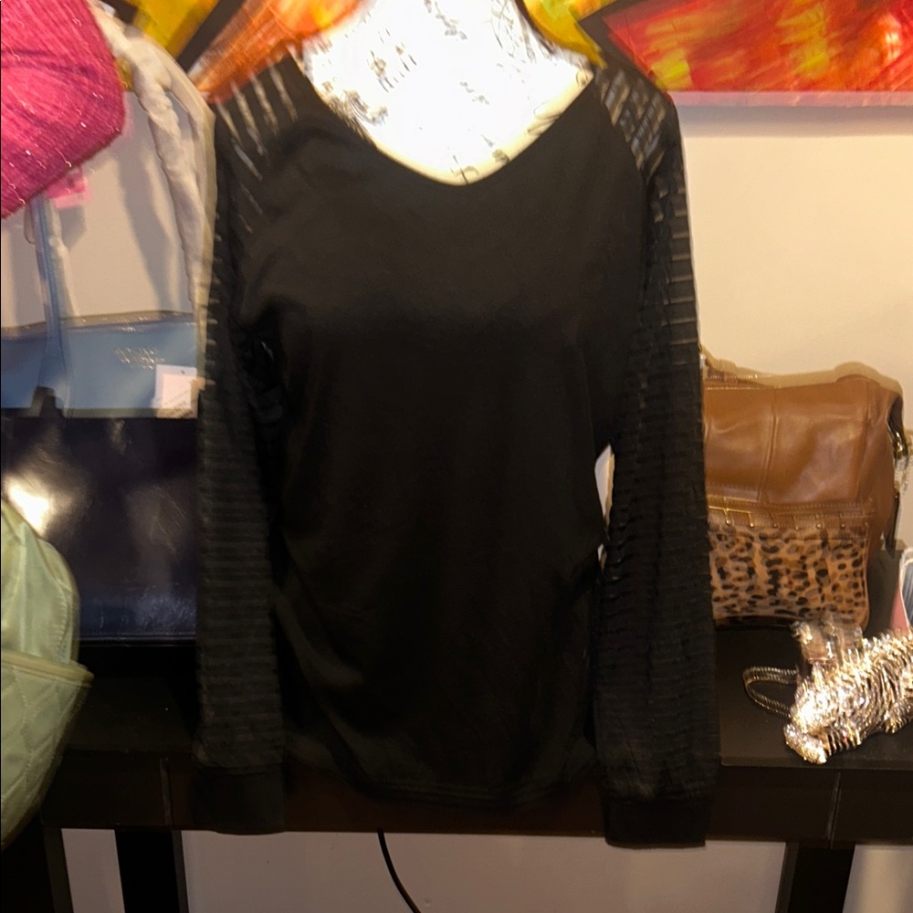 Black Long sheer Sleeve Women's Top size medium